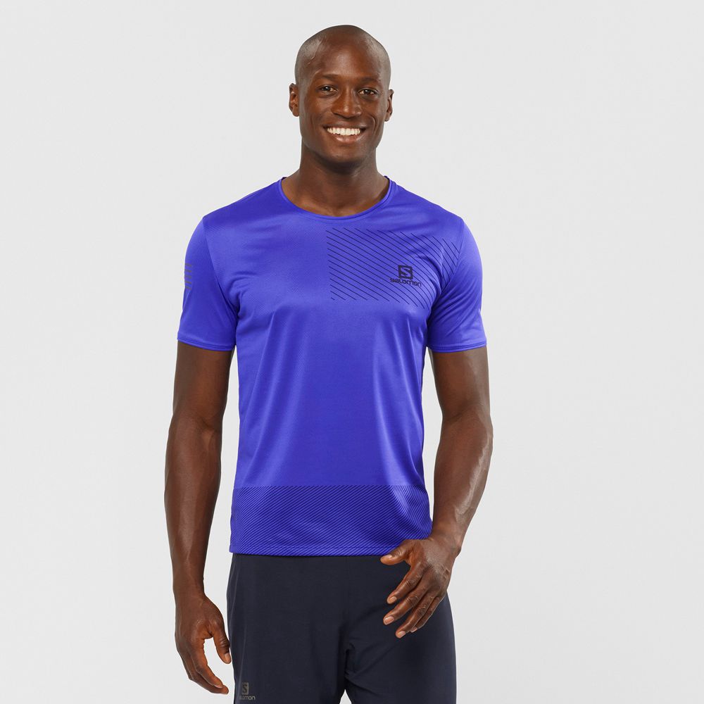 Salomon Singapore Mens T-shirts - SENSE Blue | 17409-XWFE